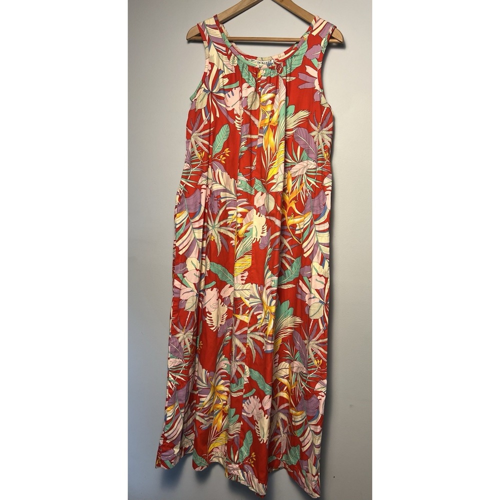 Vintage Pomere Hawaii Large Tropical Maxi Dress Summer Floral Resort Cruise
